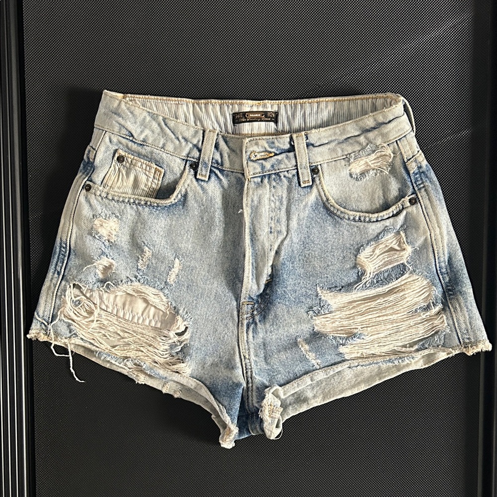 Pull & Bear Light Blue Distressed Jean Shorts